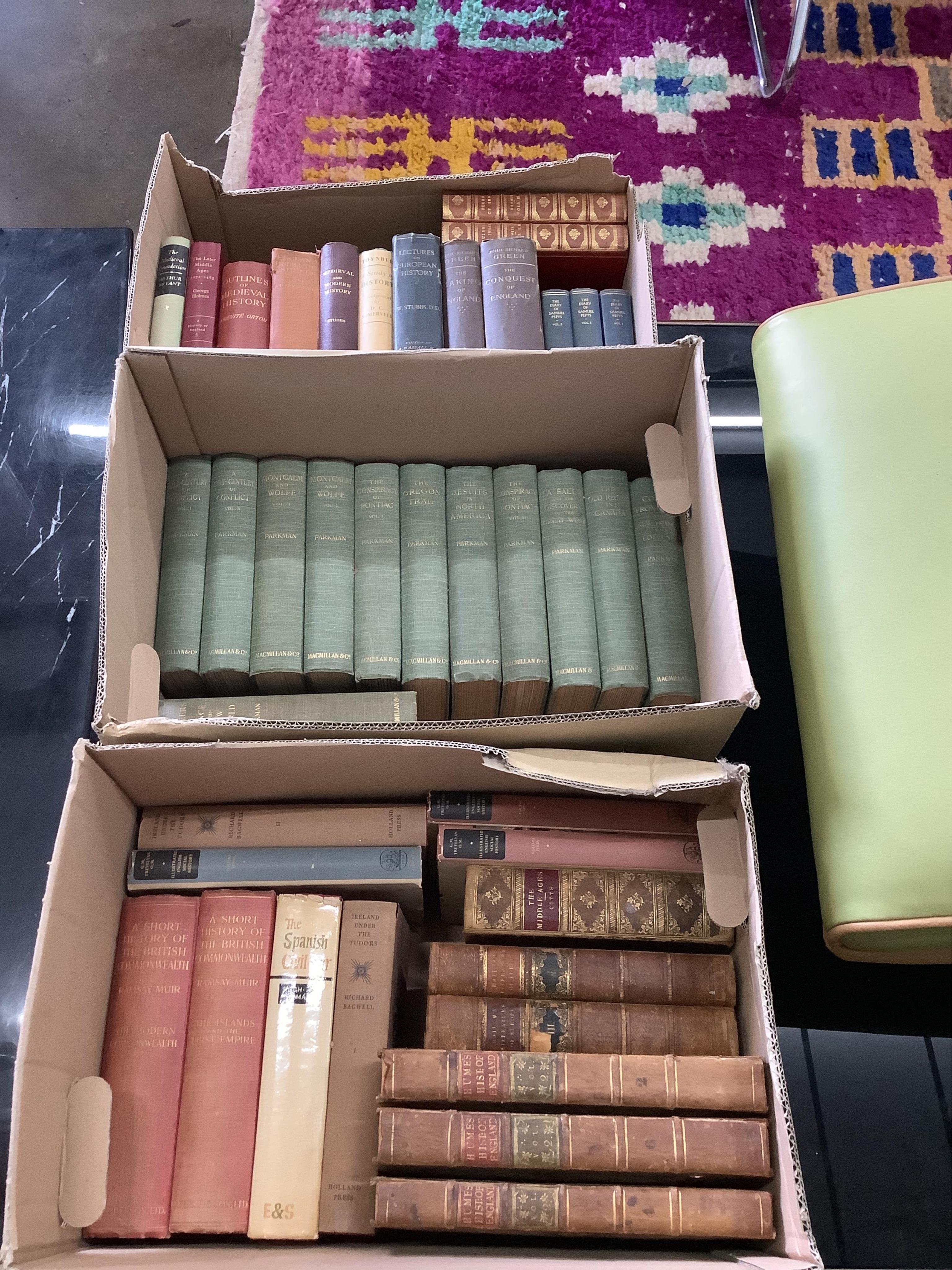 Three boxes of antiquarian and other volumes, mainly world history